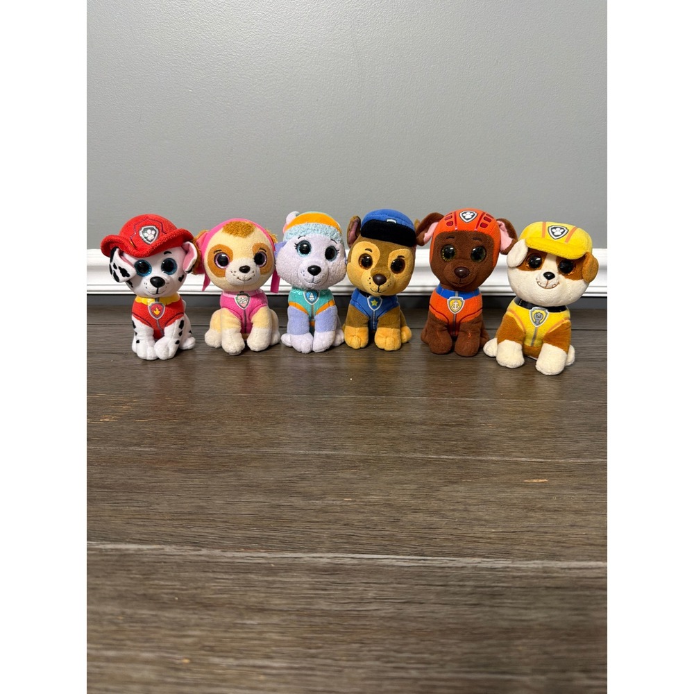 Ty Beanie Boos Paw Patrol Plush Lot of 6 Marshall Chase Skye Rubble Zuma Everest